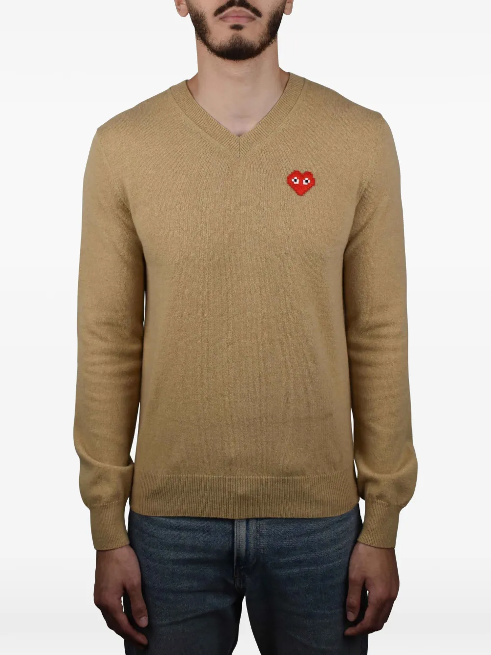Comme Des Garçons Play Trui met V-hals Beige