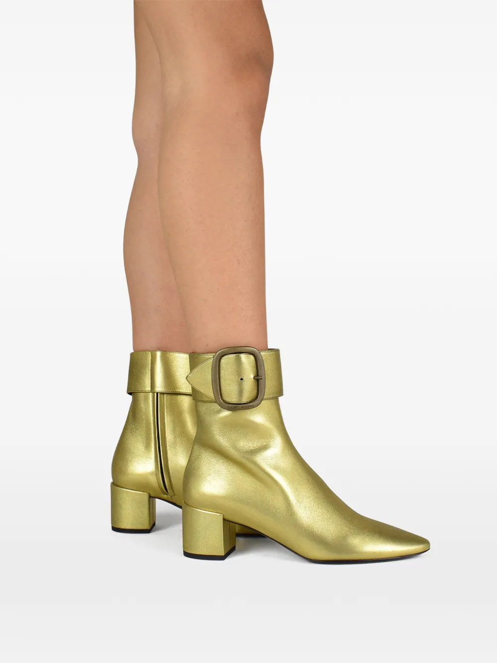 Saint Laurent Joplin leren laarzen met gespbandje Goud
