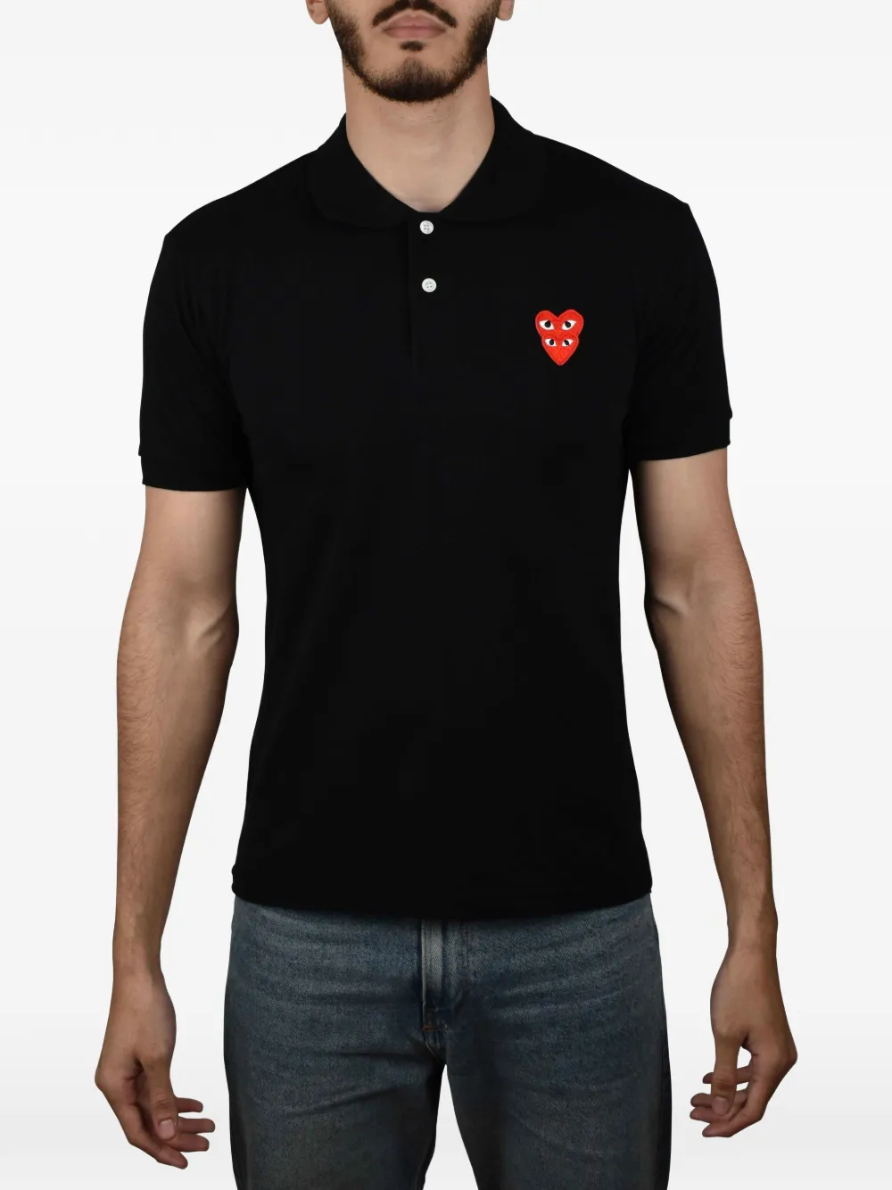 Comme des Garçons Homme Poloshirt met geborduurd hart Zwart