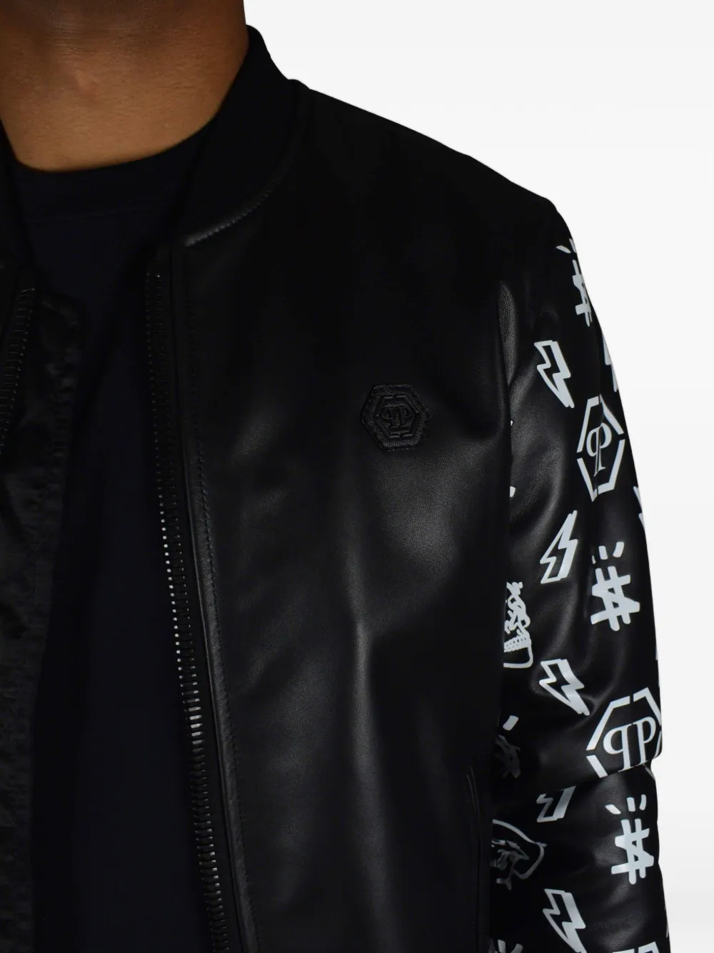 Philipp Plein Leren bomberjack Zwart