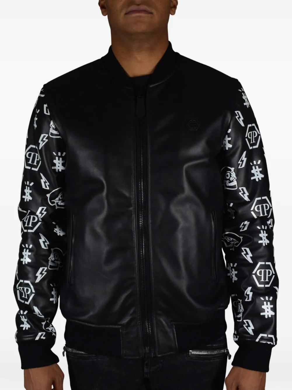 Philipp Plein レザー ボンバージャケット | ブラック | FARFETCH JP