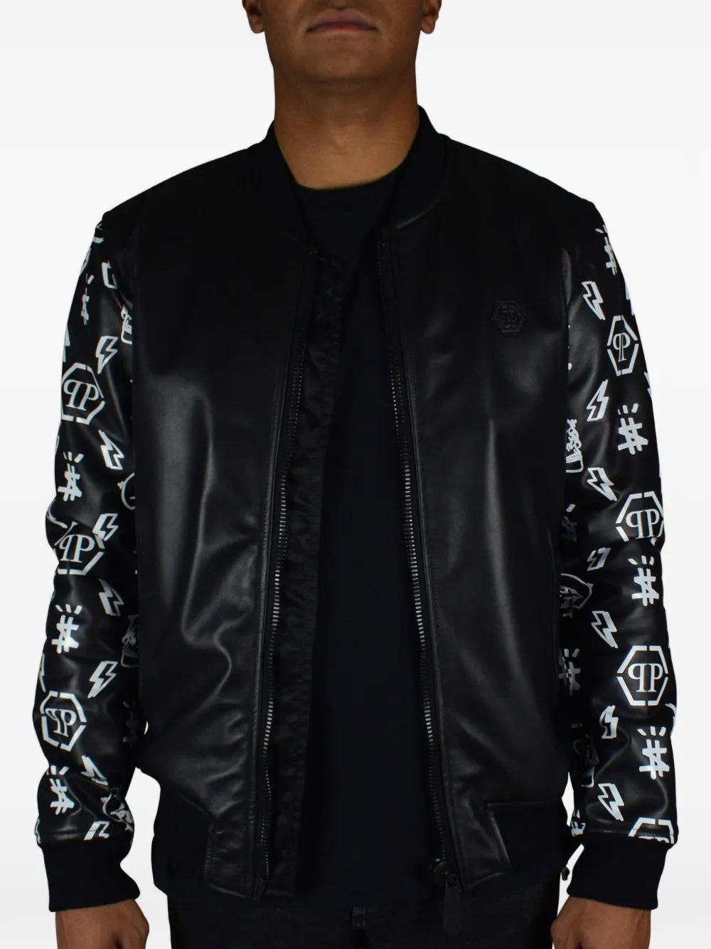 Philipp Plein Leren bomberjack Zwart