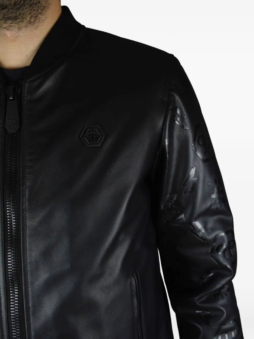 Philipp Plein Leren bomberjack Zwart
