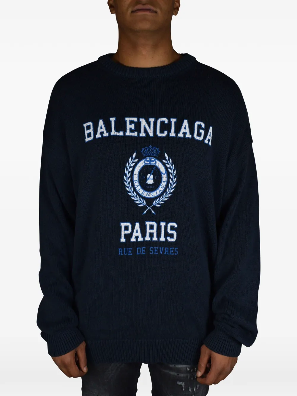 Balenciaga Geripptes Sweatshirt mit Logo-Print - Blau