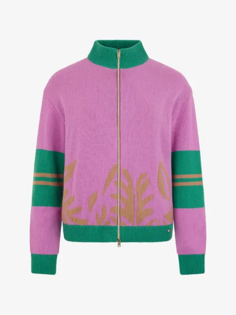 Herno zip-up leaf-pattern cardigan