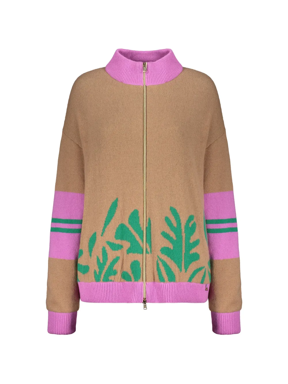 Herno Zip-up Leaf-pattern Cardigan In Brown