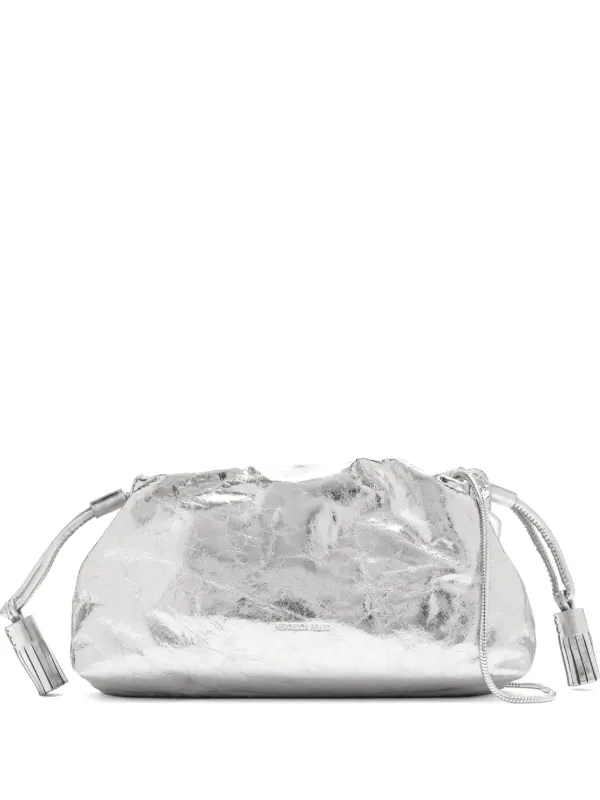 Veronica Beard Metallic crinkled-effect Clutch Bag | Silver | FARFETCH
