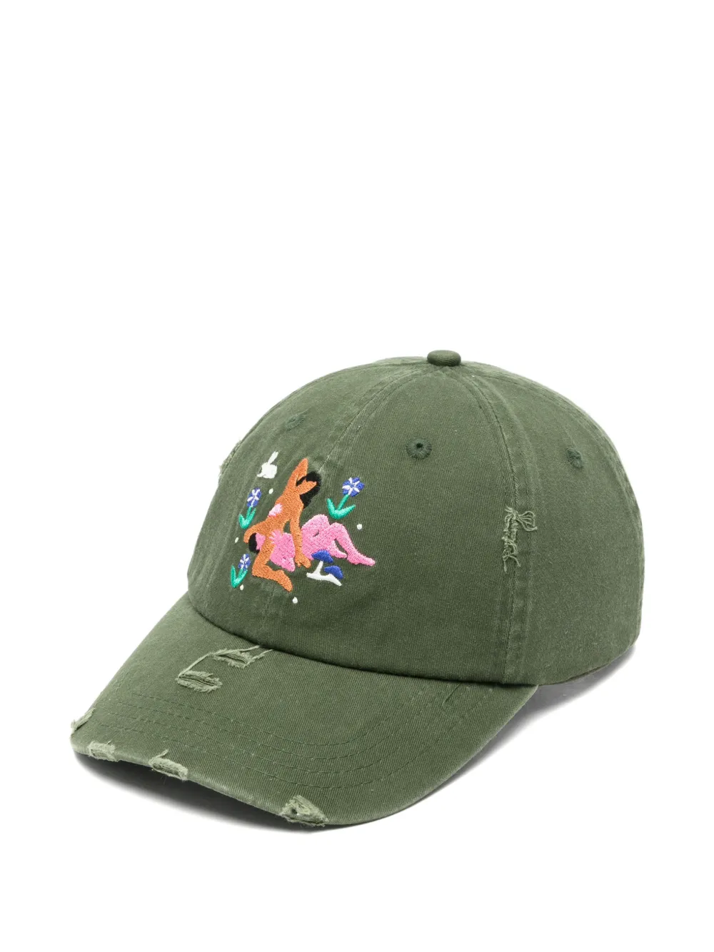 CARNE BOLLENTE Bunnies In Bloom distressed-effect cap - Verde