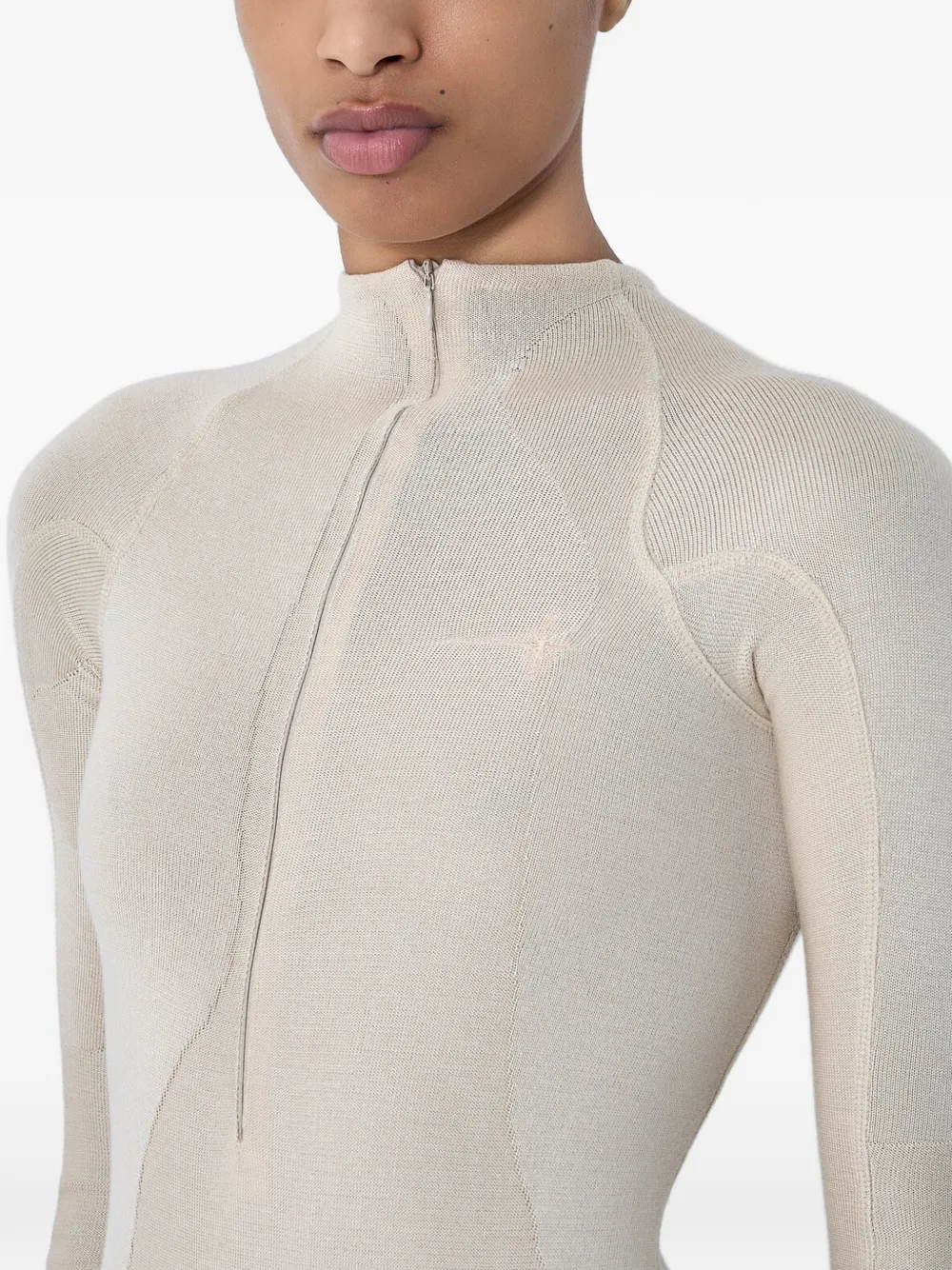 SKIN SERIES Geribbelde body met hoge hals Beige