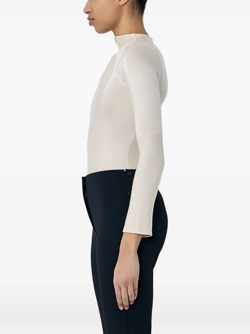 SKIN SERIES Geribbelde body met hoge hals Beige