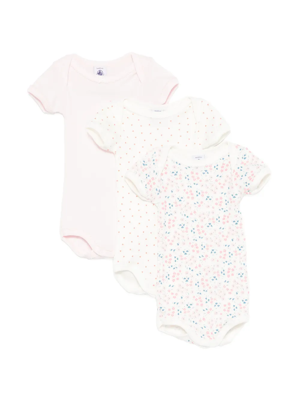 Petit Bateau short-sleeve babygrow (set of three) - Rosa