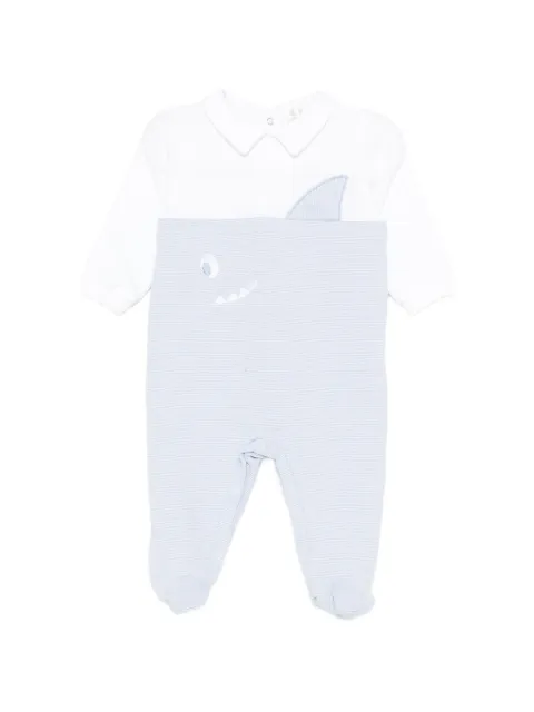 LALALU shark-motif striped babygrow