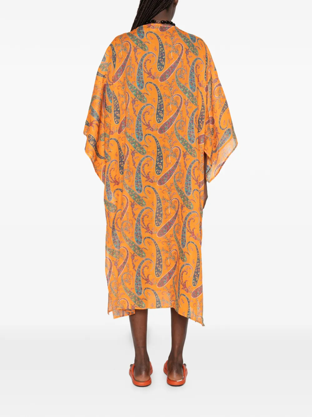 ETRO Midi-jurk met paisley-print en gestrikte hals Oranje