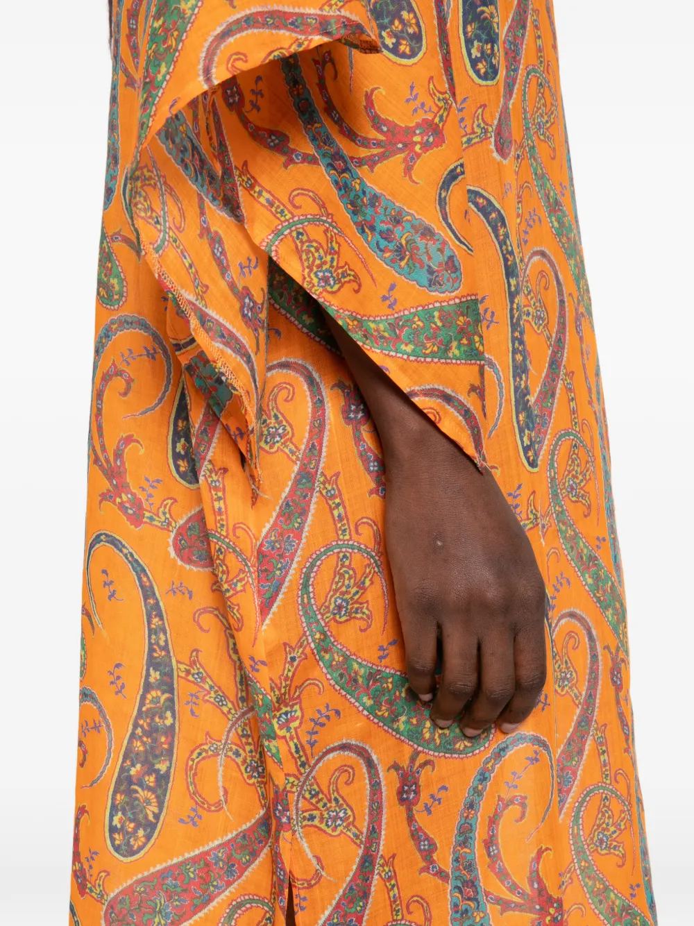 ETRO Midi-jurk met paisley-print en gestrikte hals Oranje