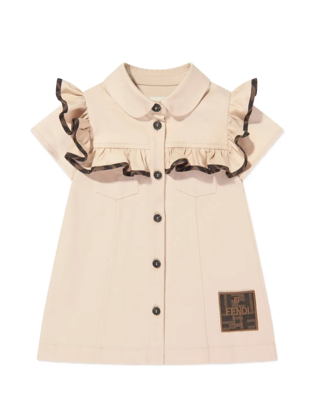 Fendi Kids ruffled-trim logo-patch dress - Nude