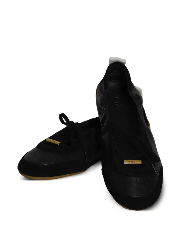 Chloé Kick Ballerina Suede Insert lace-up Ballet Flats | Black