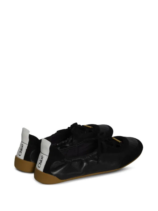 Chloé Kick Ballerina Suede Insert lace-up Ballet Flats | Black