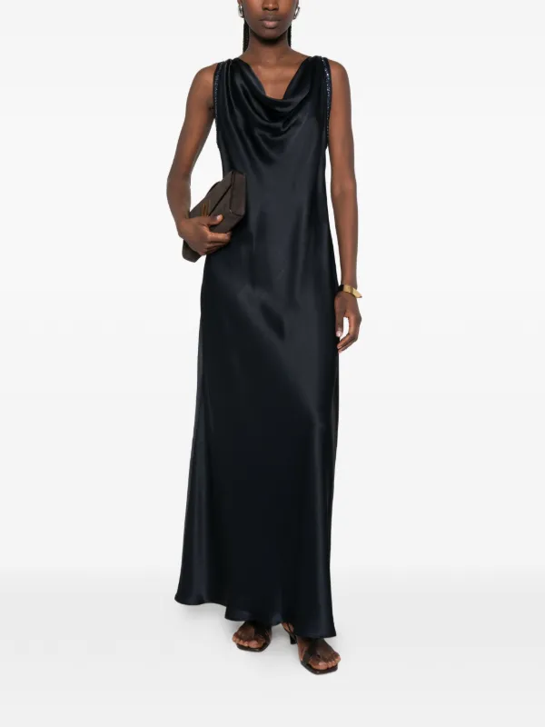 cowl neck embellished satin maxi dress in black Cowl Neck Dress Black Satin Maxi Dress Black Satin Gown Mermaid Satin Gown Prom Dress Black Graduation Dress Bridesmaid Dresses Paula Dress