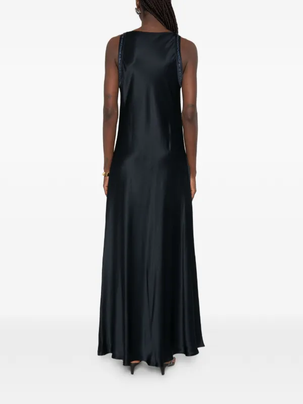 cowl neck embellished satin maxi dress in black Maelia | Black Satin Cowl-Neck Maxi Dress With Diamante Straps