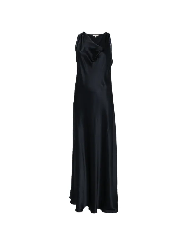 embellished cowl neck maxi dress in black Embellished Cowl-Neck Ruffled Gown Dress in Black - 4