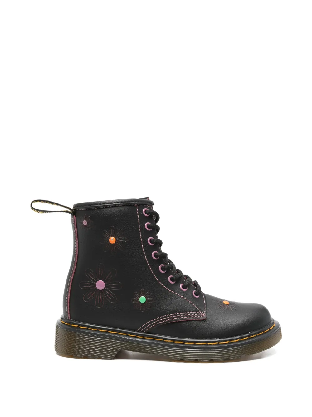 Dr. Martens Kids floral-print lace-up boots Zwart
