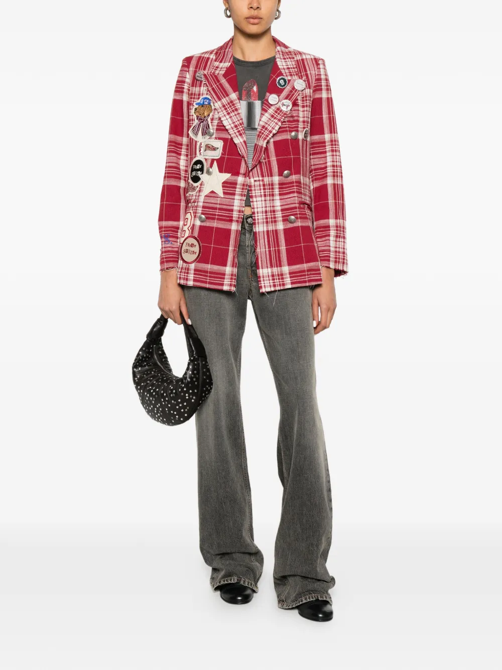 FRONT STREET 8 patch-embellished check-pattern jacket - Rosso