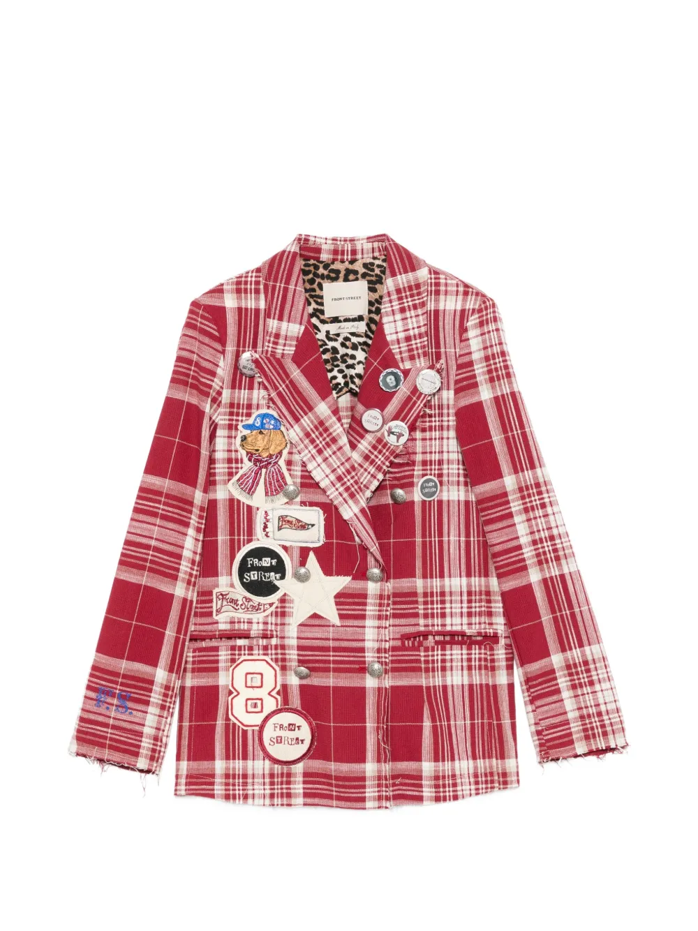 FRONT STREET 8 patch-embellished check-pattern jacket - Rosso