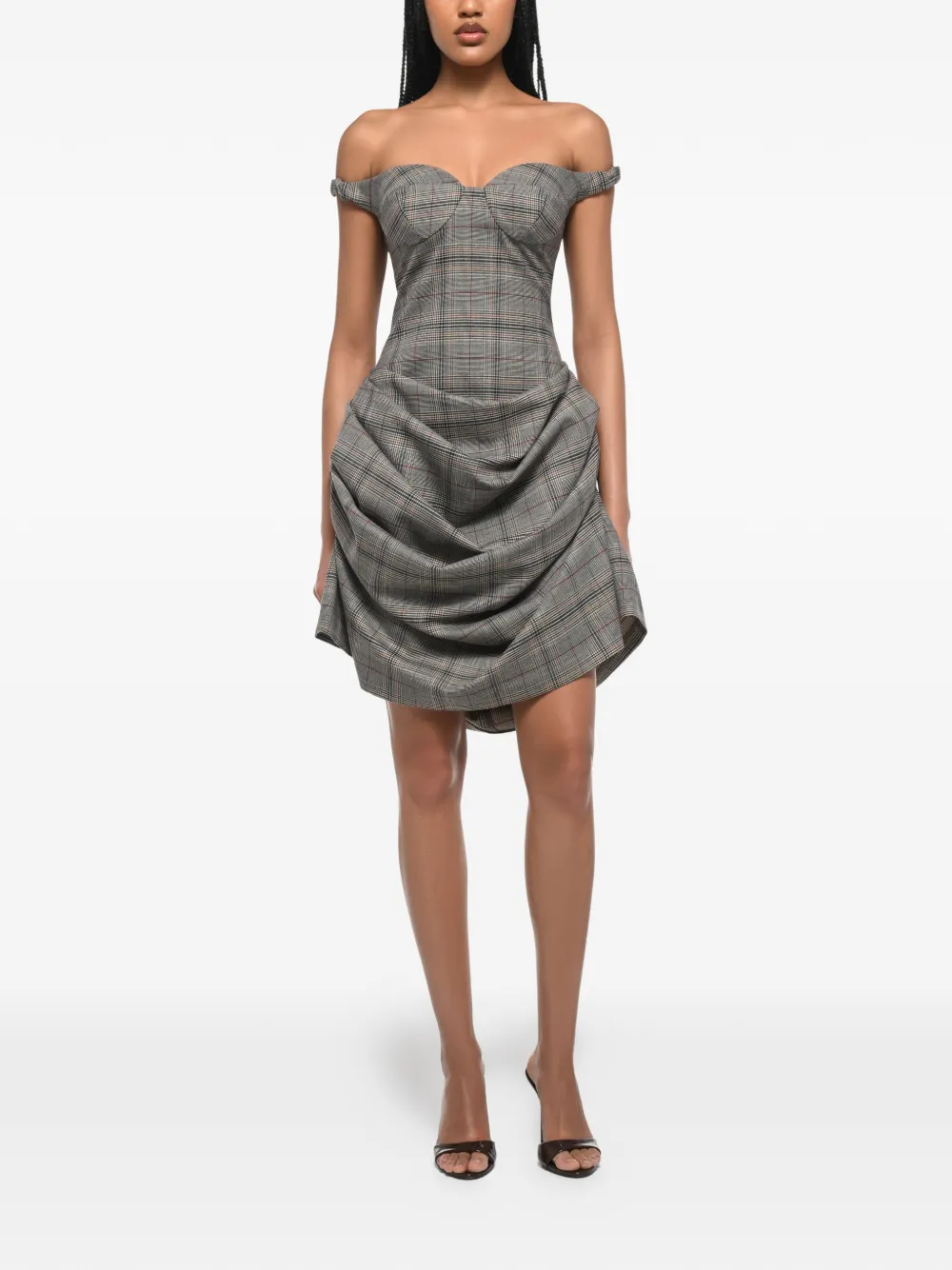 Anouki Checkered Draped Mini Dress In Gray