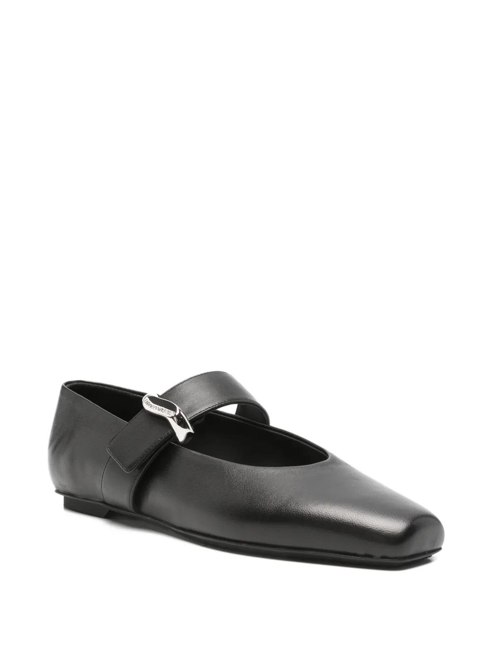 Emporio Armani touch-strap leather ballet flats Zwart