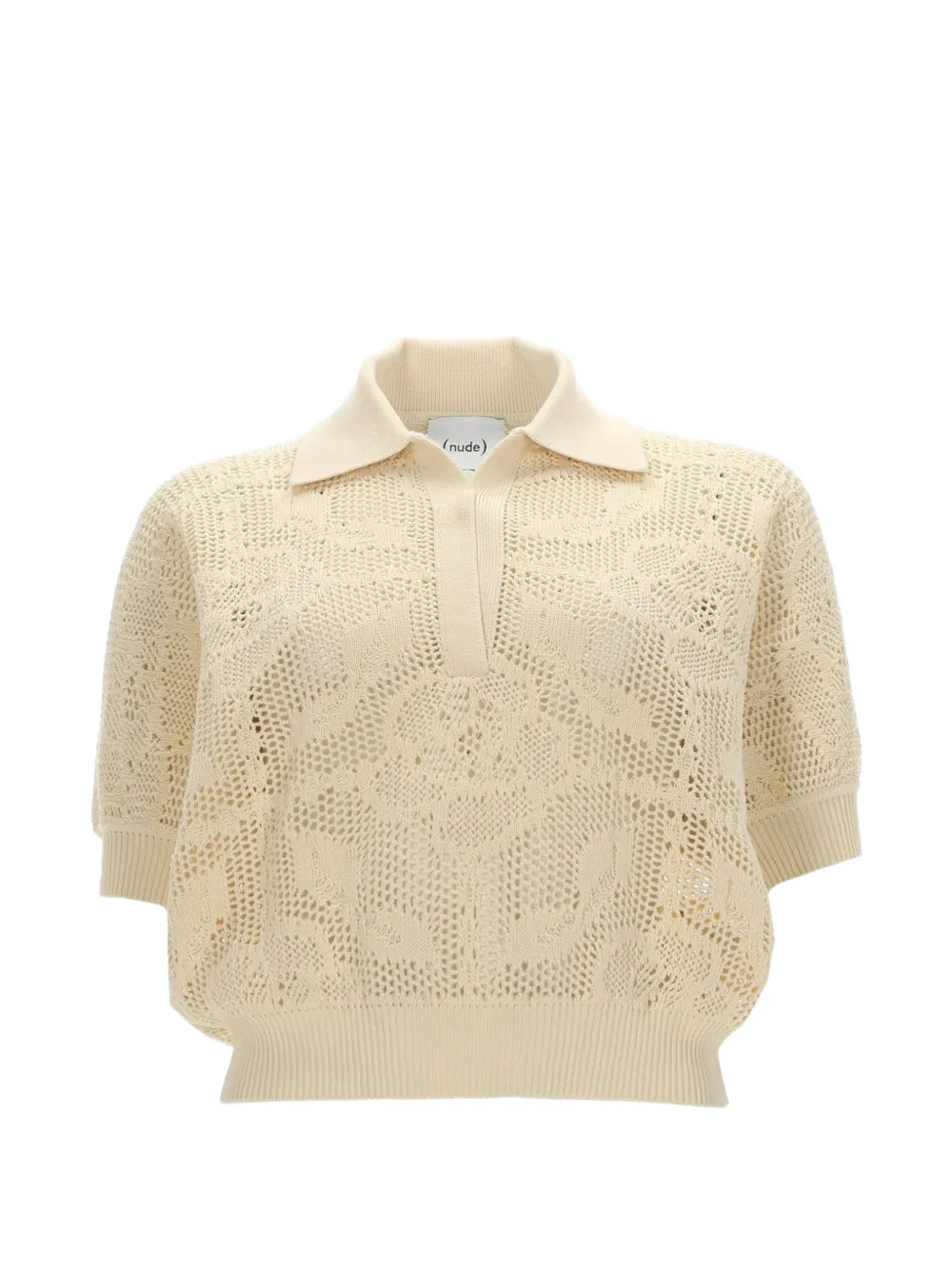 Nude crochet-knit polo shirt - Toni neutri