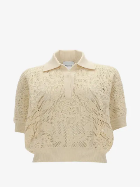 Nude playera tipo polo tejido de crochet