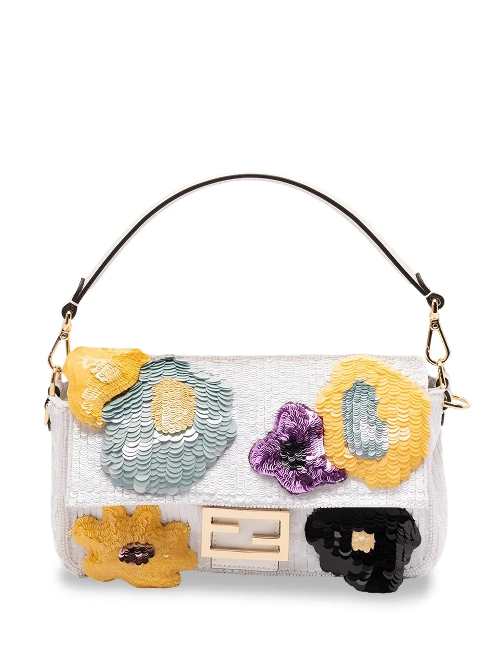 FENDI Baguette Sunny Side Flowers sequin-embellished shoulder bag - Bianco