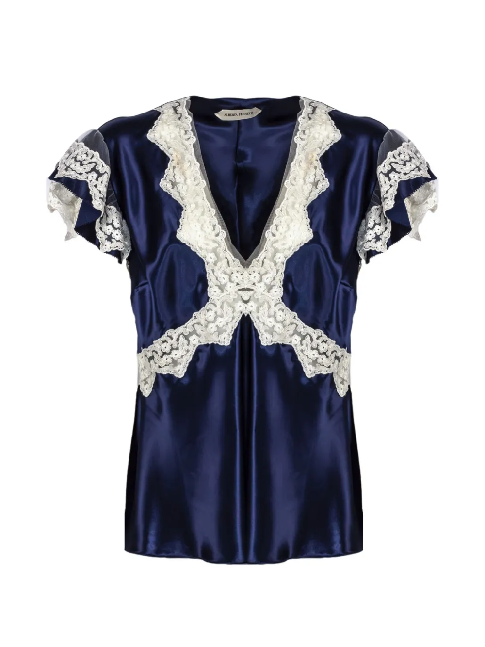 Alberta Ferretti V-neck lace-detail blouse - Blu
