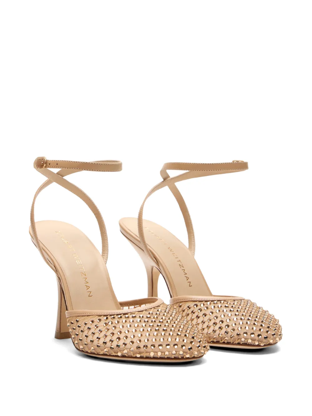 Stuart Weitzman Bareitall crystal-embellished ankle strap pumps Beige