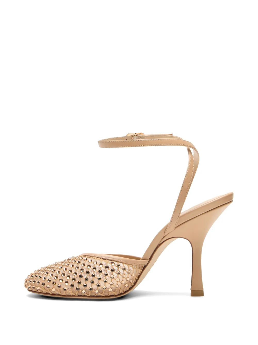 Stuart Weitzman Bareitall crystal-embellished ankle strap pumps Beige