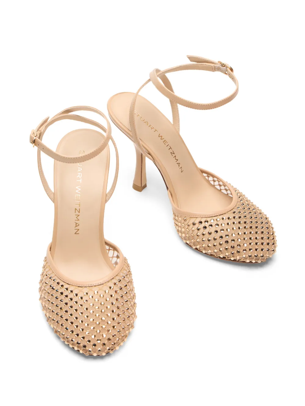 Stuart Weitzman Bareitall crystal-embellished ankle strap pumps Beige