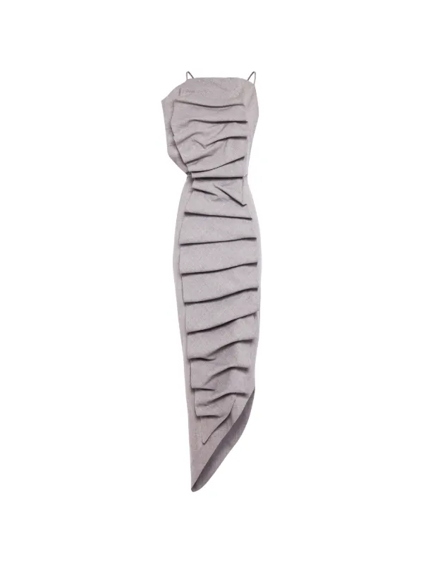 A.W.A.K.E. Mode Draped-detail Asymmetric Midi Dress in Grey
