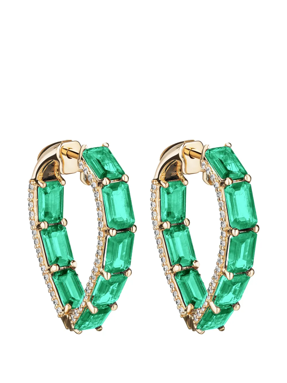 Goshwara diamond emerald heart hoop earrings - Oro