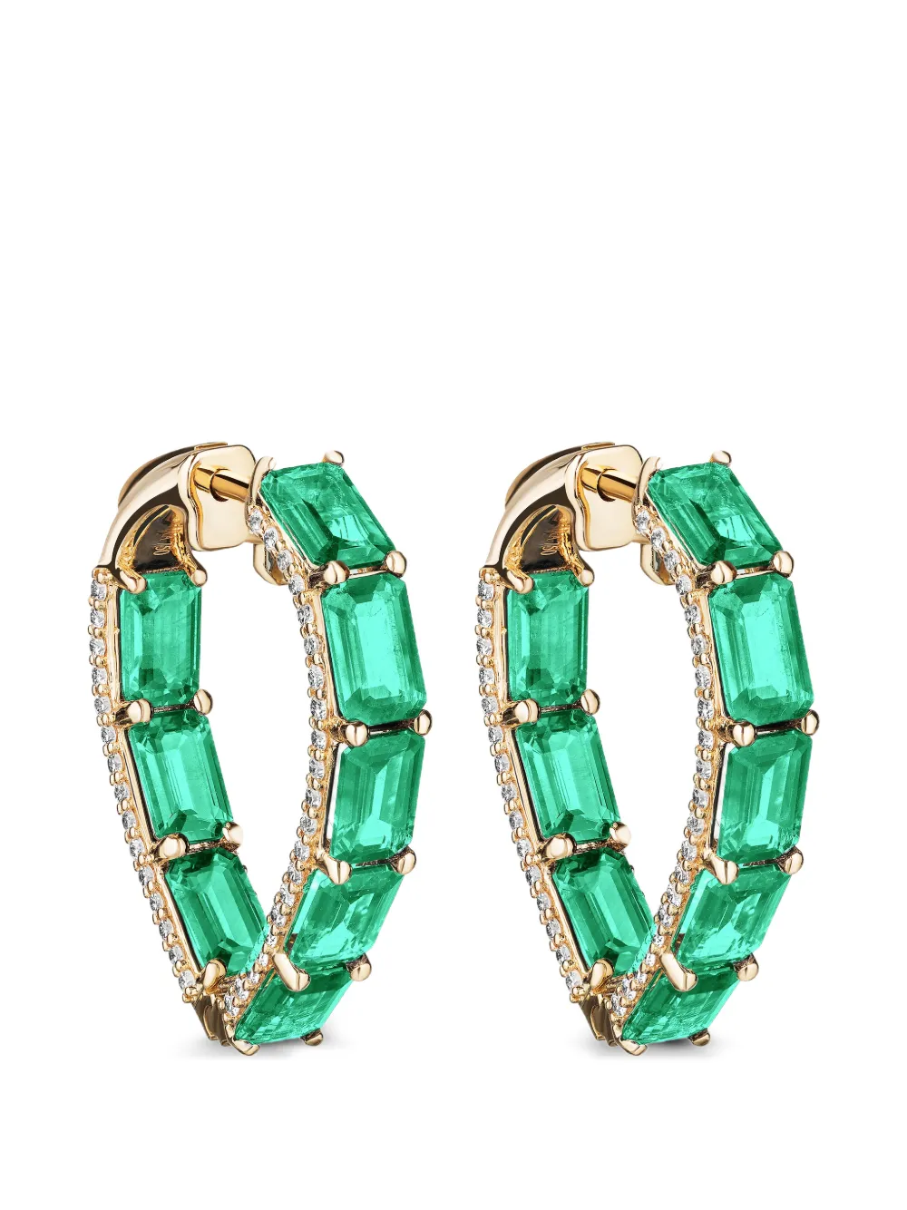 Goshwara diamond emerald heart hoop earrings - Oro
