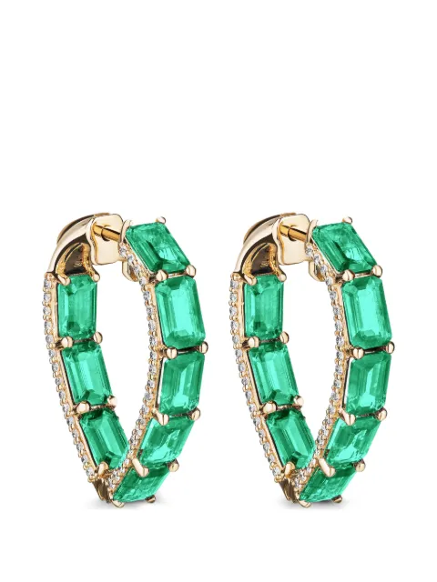 Goshwara diamond emerald heart hoop earrings