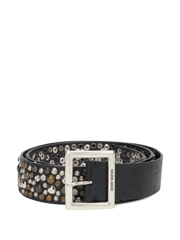 Golden Goose Stud-embellished Leather Belt in Black