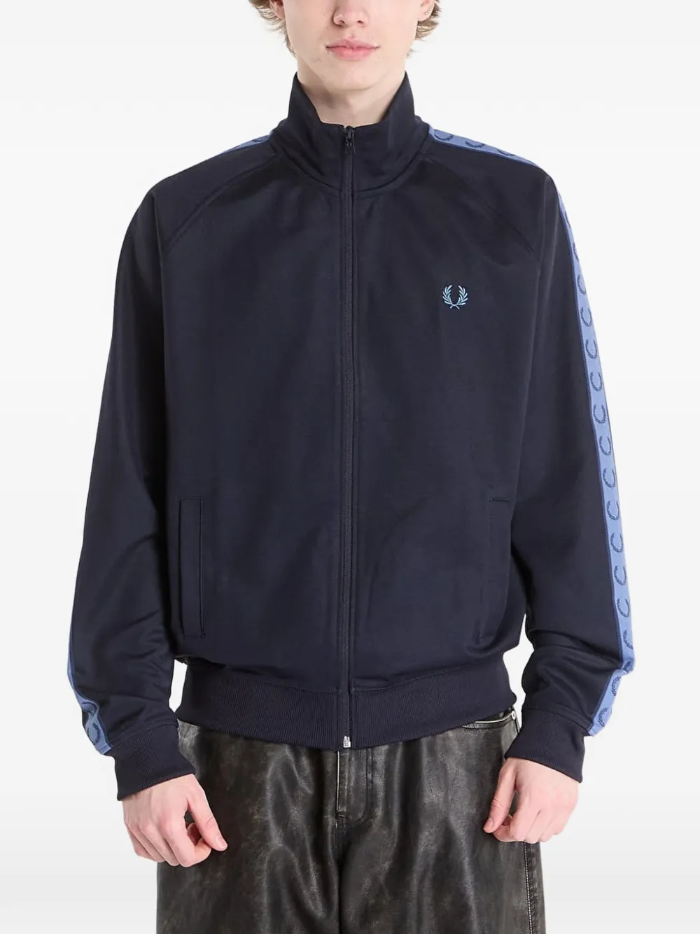 Fred Perry Contrast-tape Laurel Track Jacket In Blue