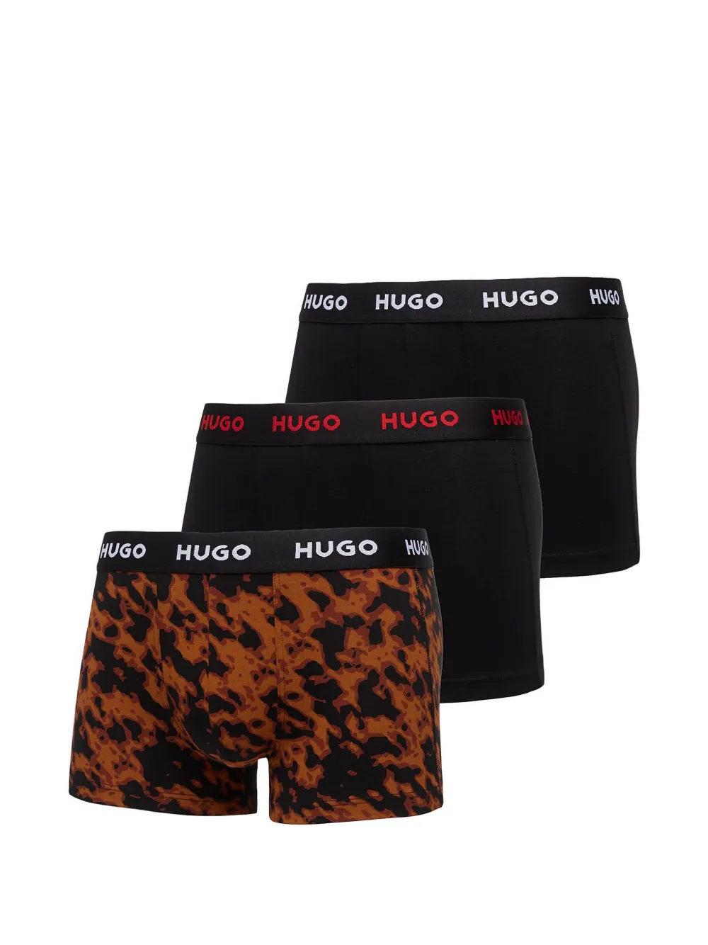 HUGO logo-waistband patterned trunks (set of three) - Nero