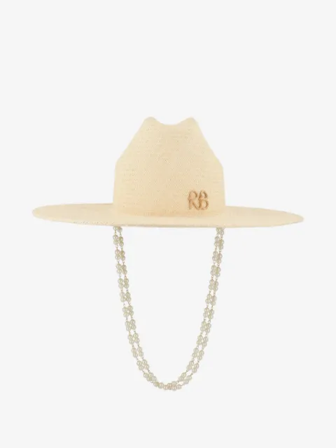 Ruslan Baginskiy sombrero de paja con detalle de perlas