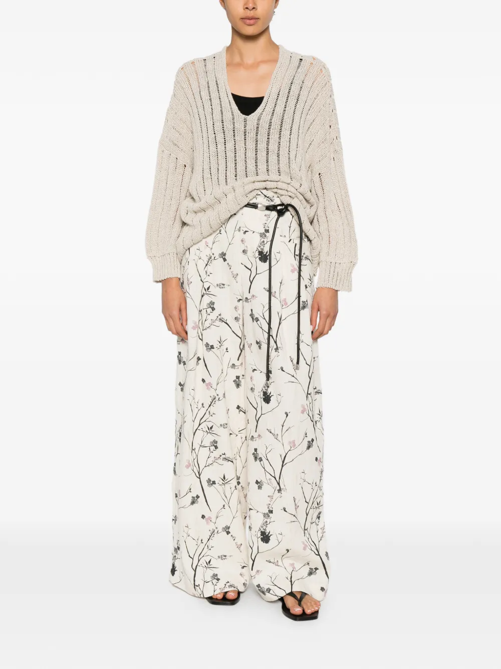 White Sand floral-print wide-leg trousers - Toni neutri
