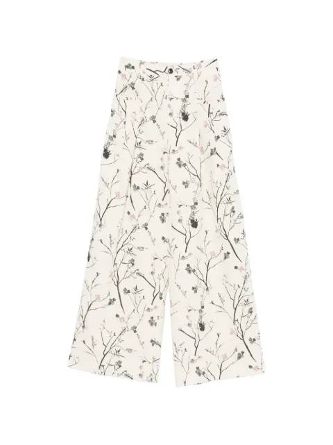 White Sand floral-print wide-leg trousers