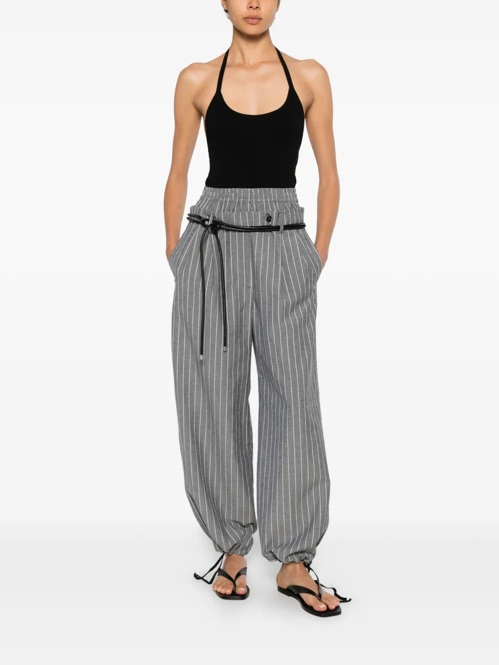 White Sand pinstripe drawstring-cuff trousers - Grigio