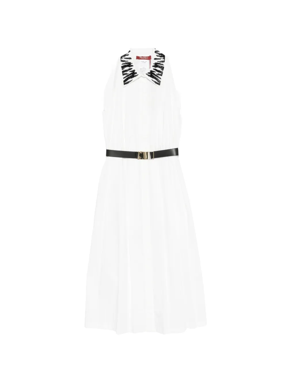 Max Mara zebra-collared midi dress - White