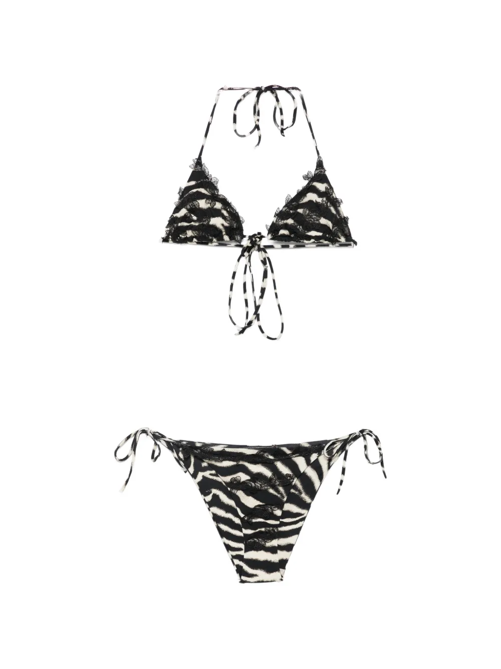 Ermanno Scervino zebra-print lace-detail bikini - Nero