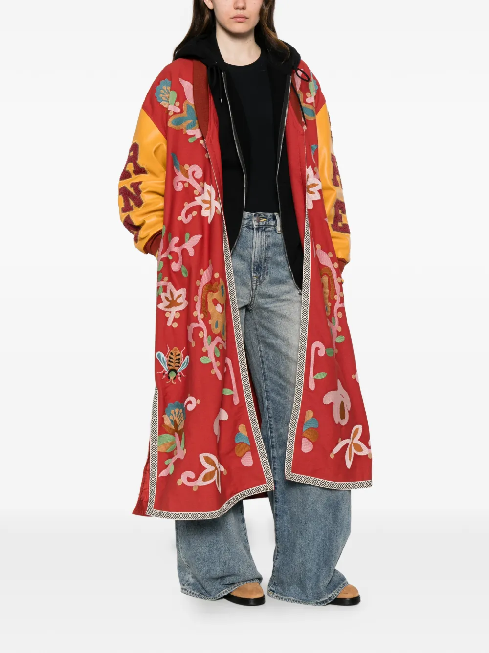 FRONT STREET 8 floral-embroidered coat - Rosso